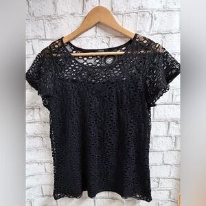 Espresso Black Lace Short Sleeve Top